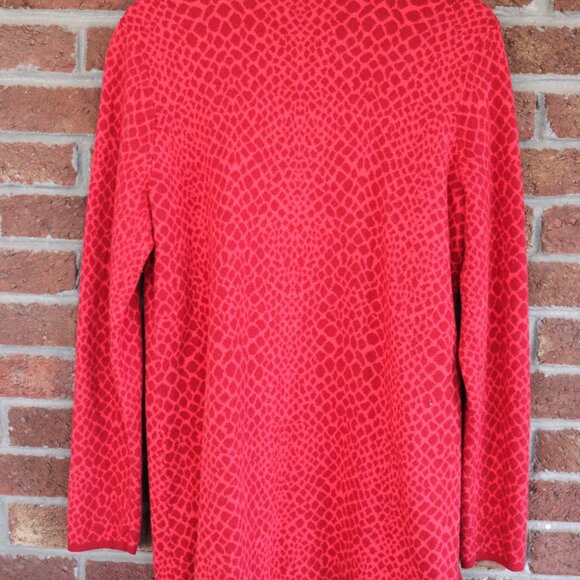 Isaac Mizrahi Live! Womens Long Button Down V Neck Red Reptile Cardigan Size L - Picture 8 of 14